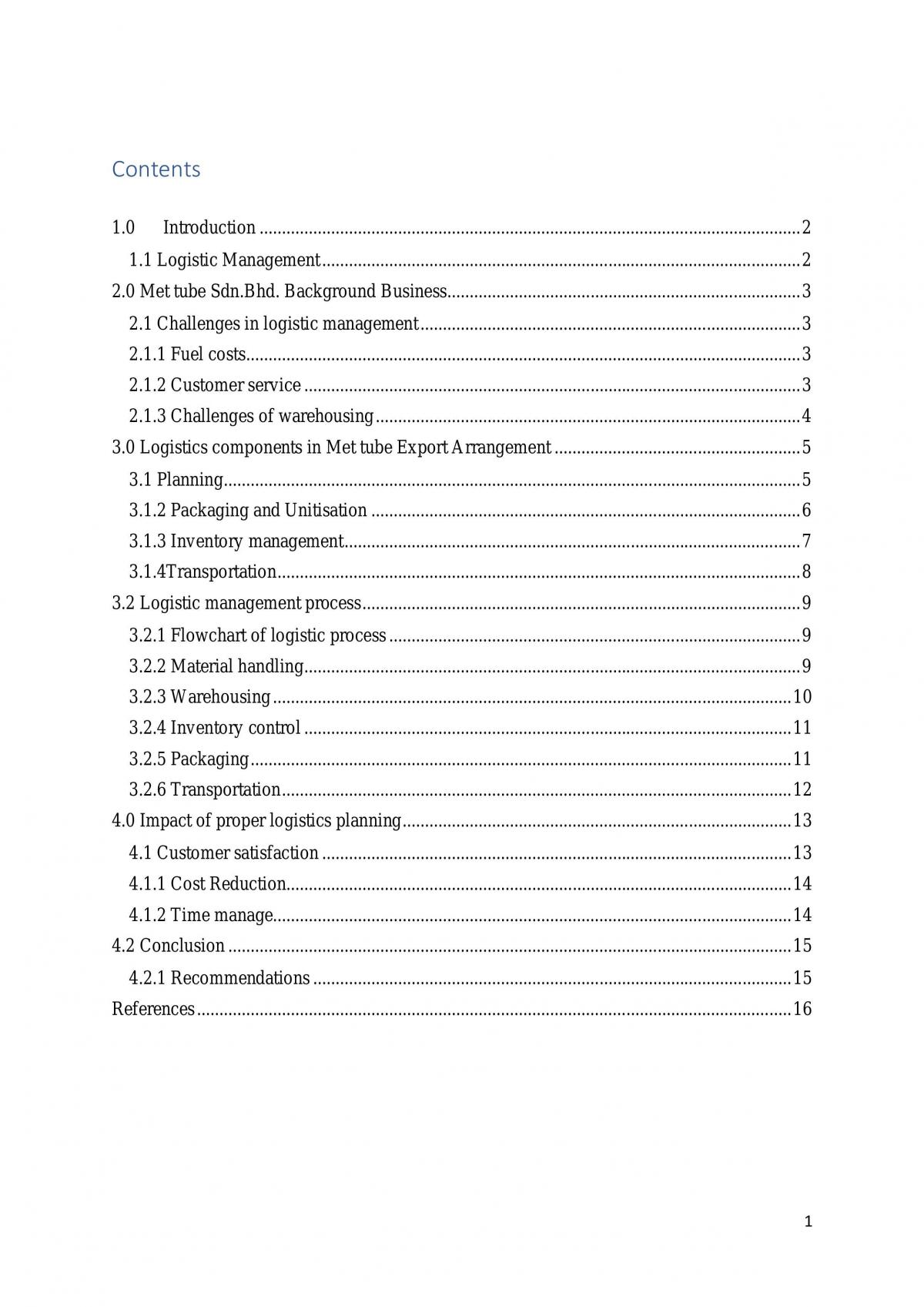 Logistics assignment -Case study about Met Tube - Page 1