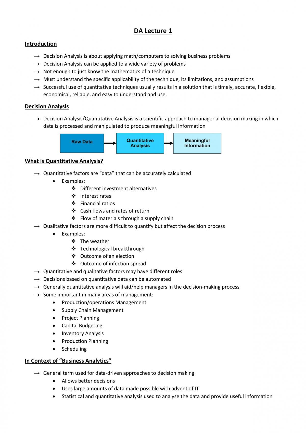 Decision Analysis Full Set of Notes - Page 1