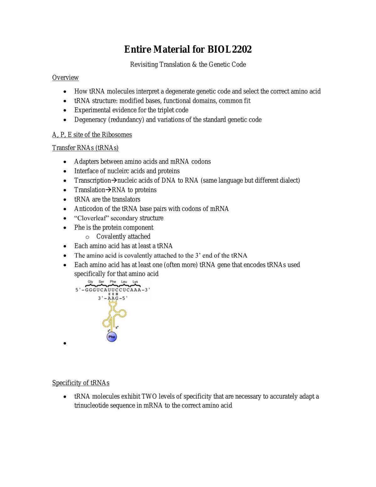 Complete Study Notes for Genetics BIOL2202  - Page 1