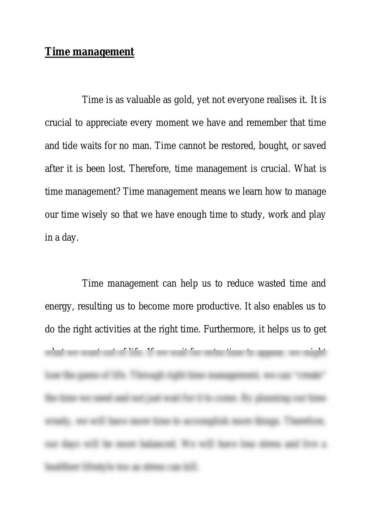 english essay on time management