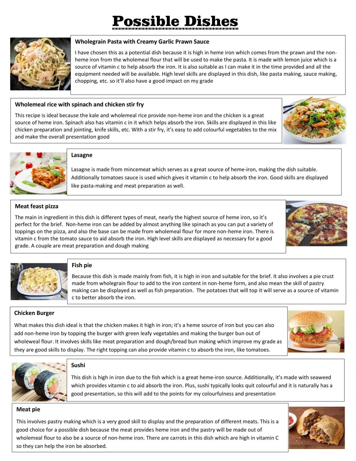 food and nutrition coursework sample