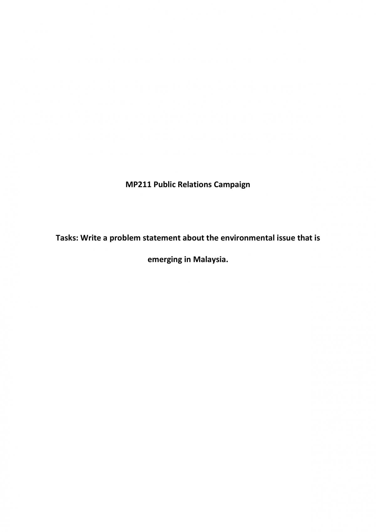 Problem Statement on the Environmental Issue that is emerging in Malaysia - Page 1