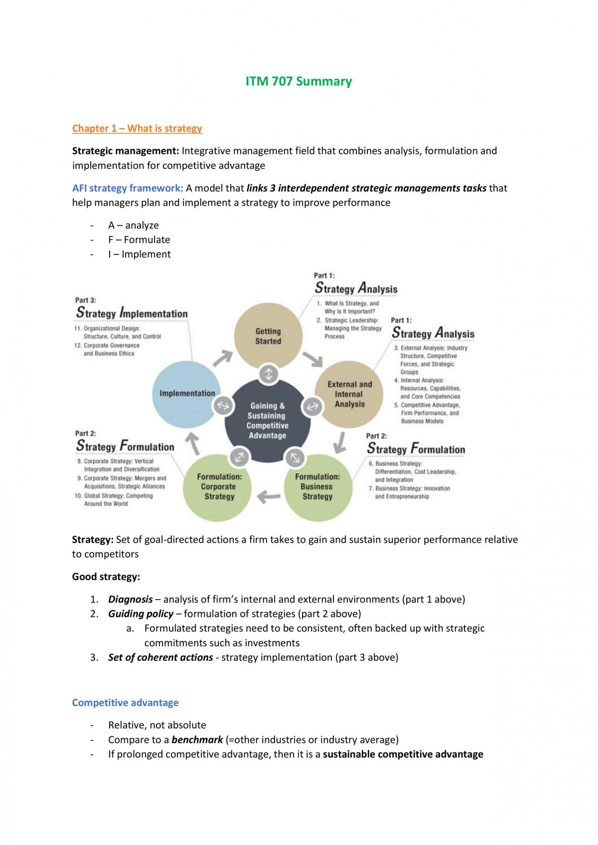 Strategy, Management and Acquisition Summary - Page 1