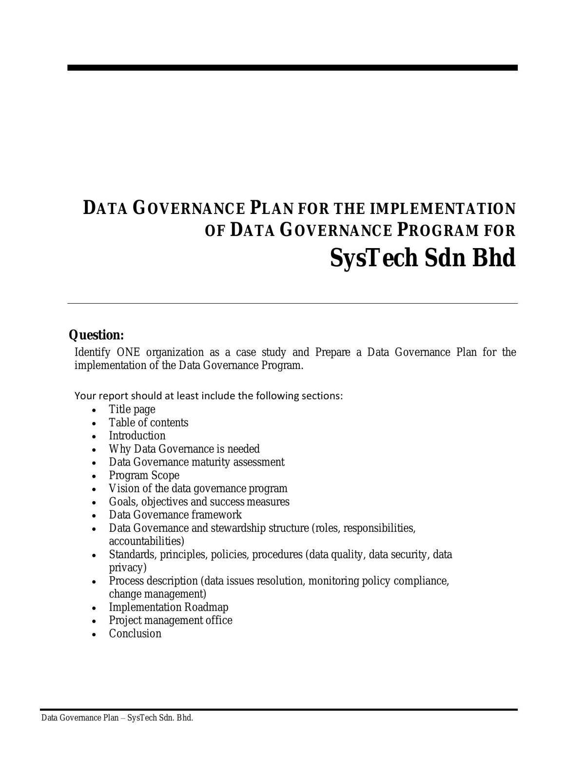 Data Governance Plan - Page 1