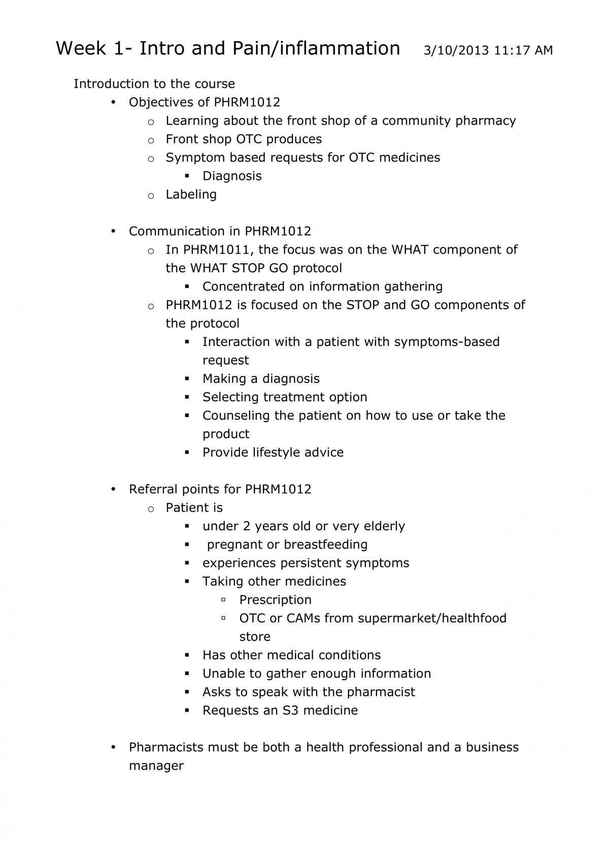 PHRM1012 Complete Notes - Page 1
