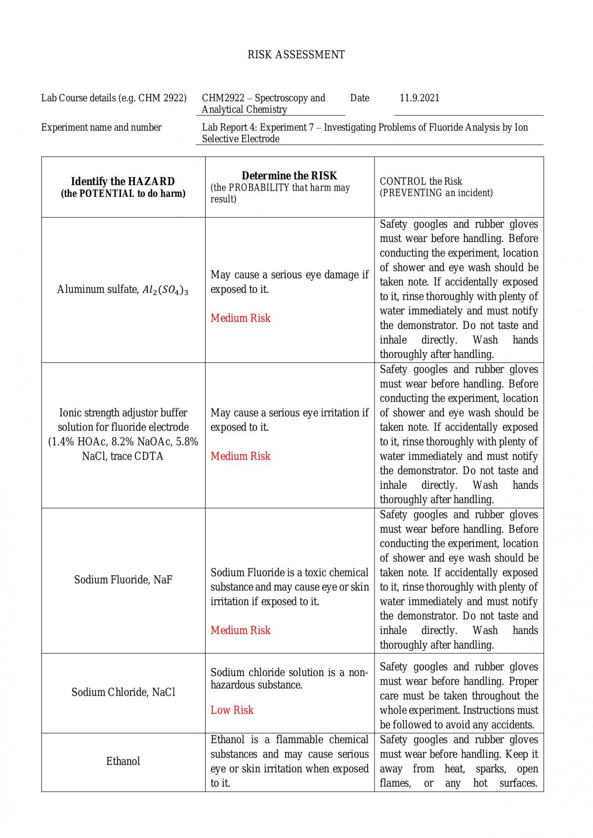 Experiment 7 – Investigating Problems of Fluoride Analysis by Ion Selective Electrode - Page 1