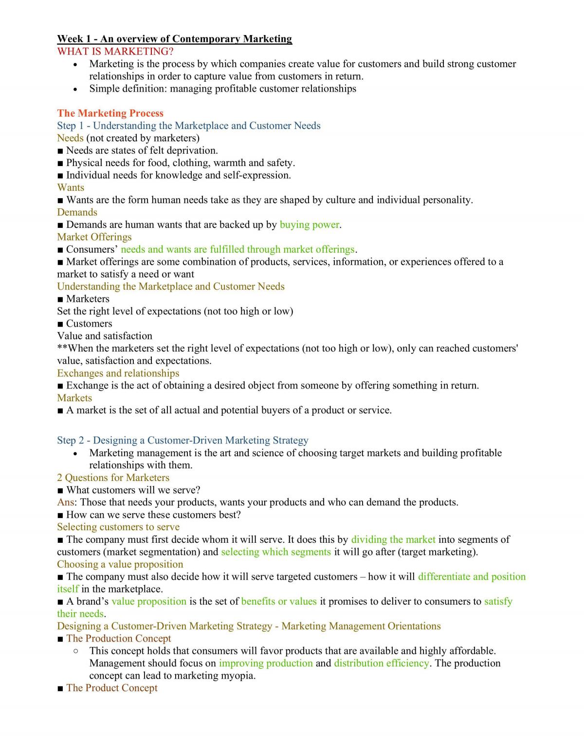 Principles of Marketing Notes - Page 1