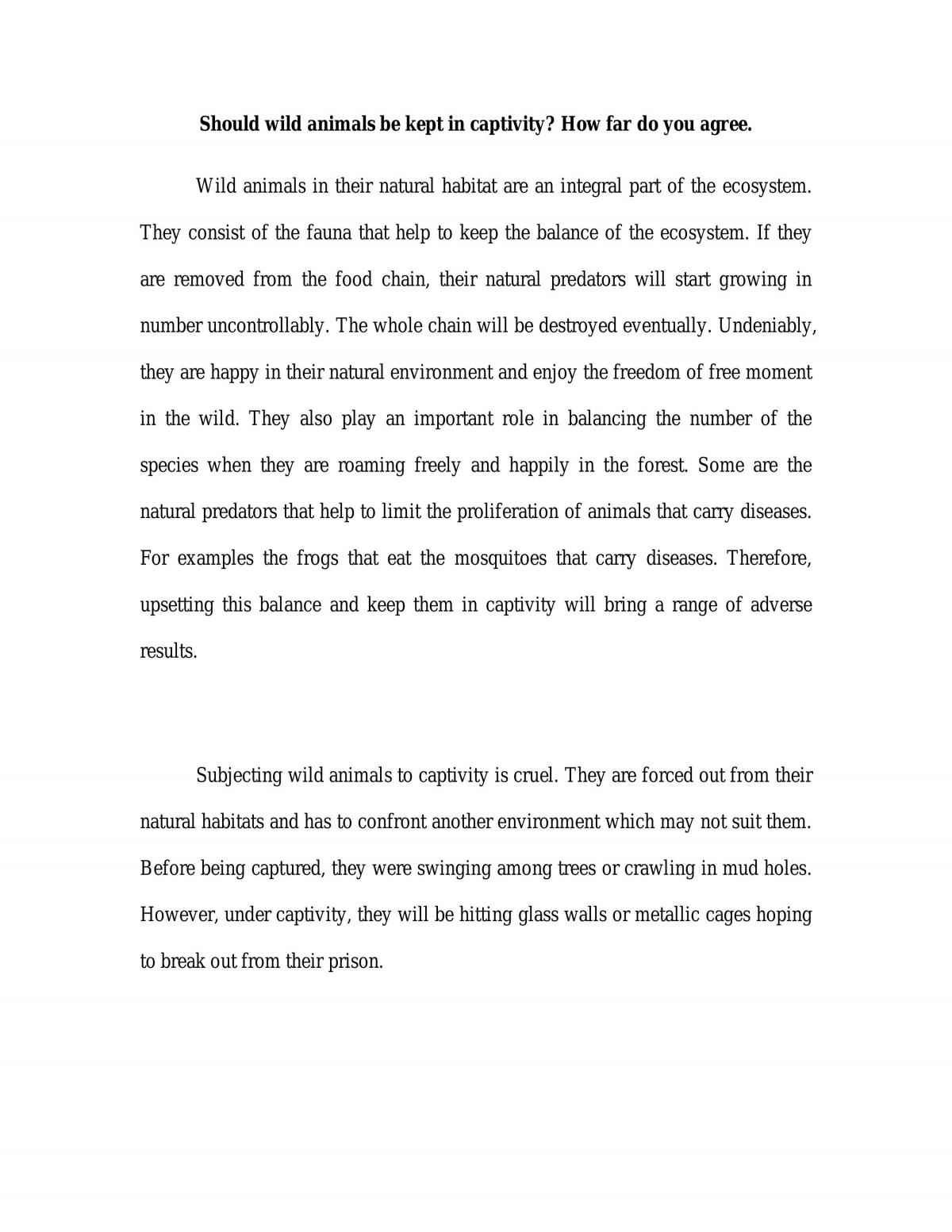 Should wild animals be kept in captivity - Page 1