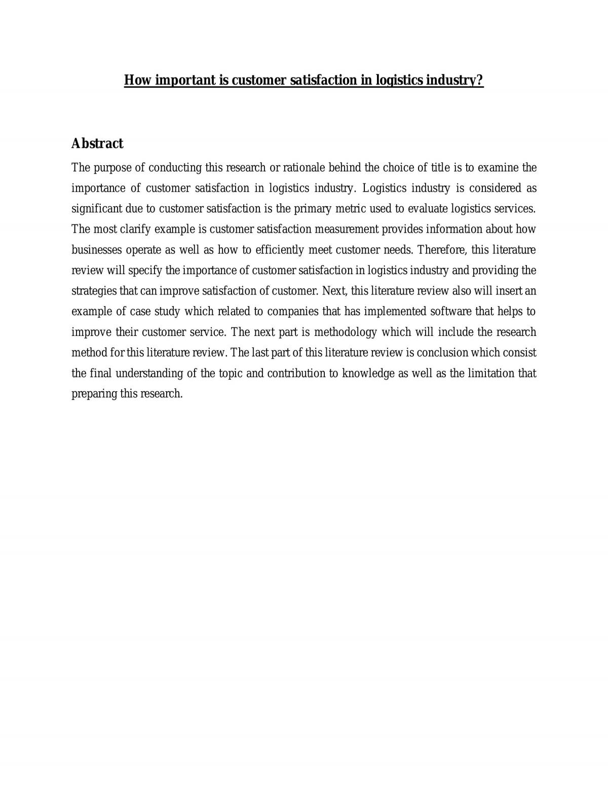 How important is customer satisfaction in logistics industry? - Page 1