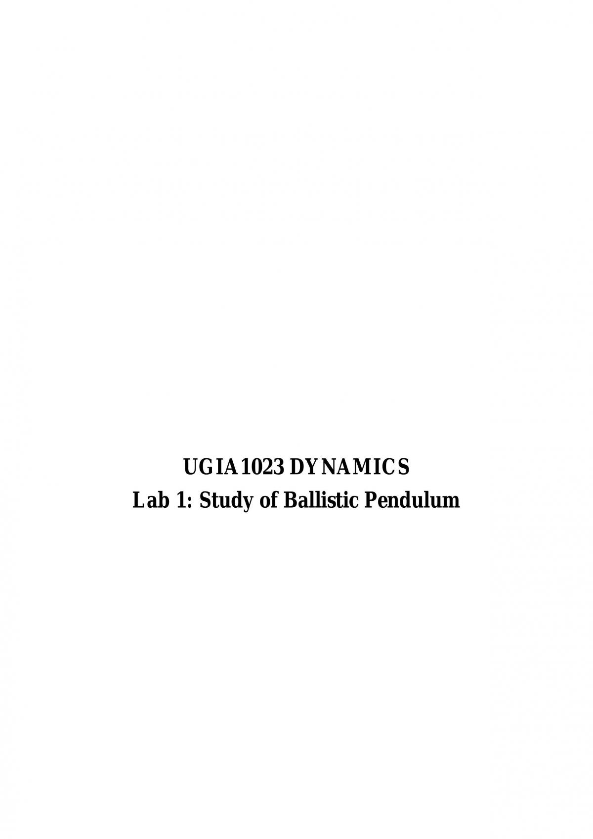 Lab 1: Study of Ballistic Pendulum - Page 1