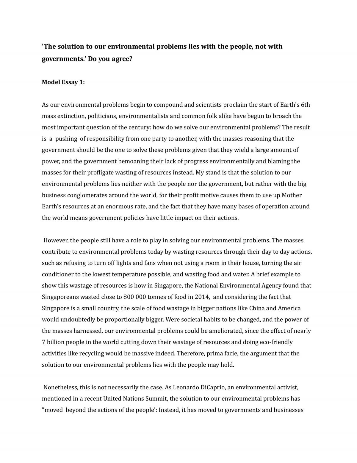 General Paper Essay - Environment - Page 1