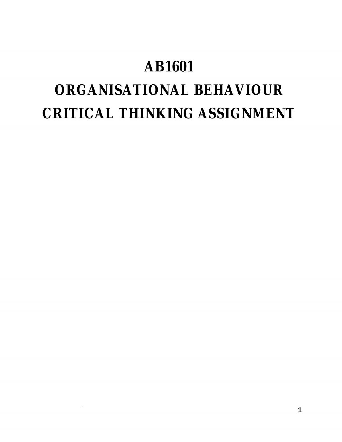 Critical Thinking Assignment - Page 1