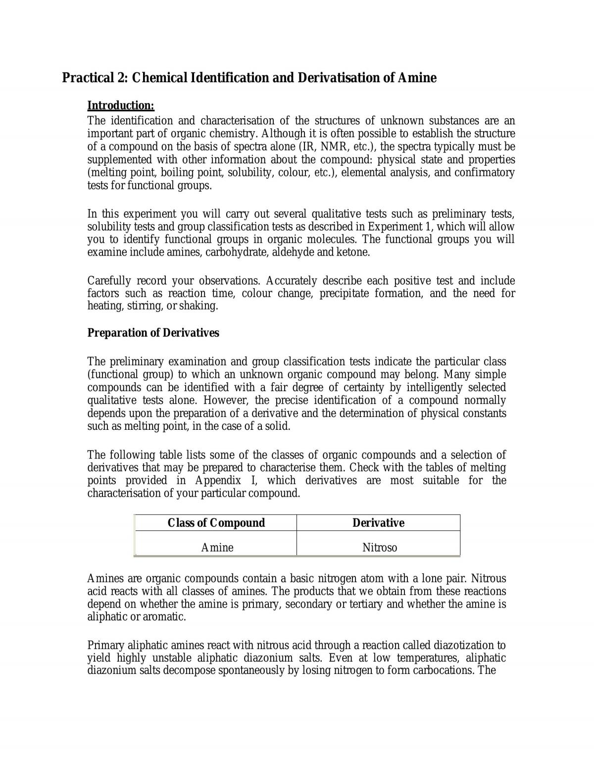 Chemical Identification and Derivatisation of Amine - Page 1