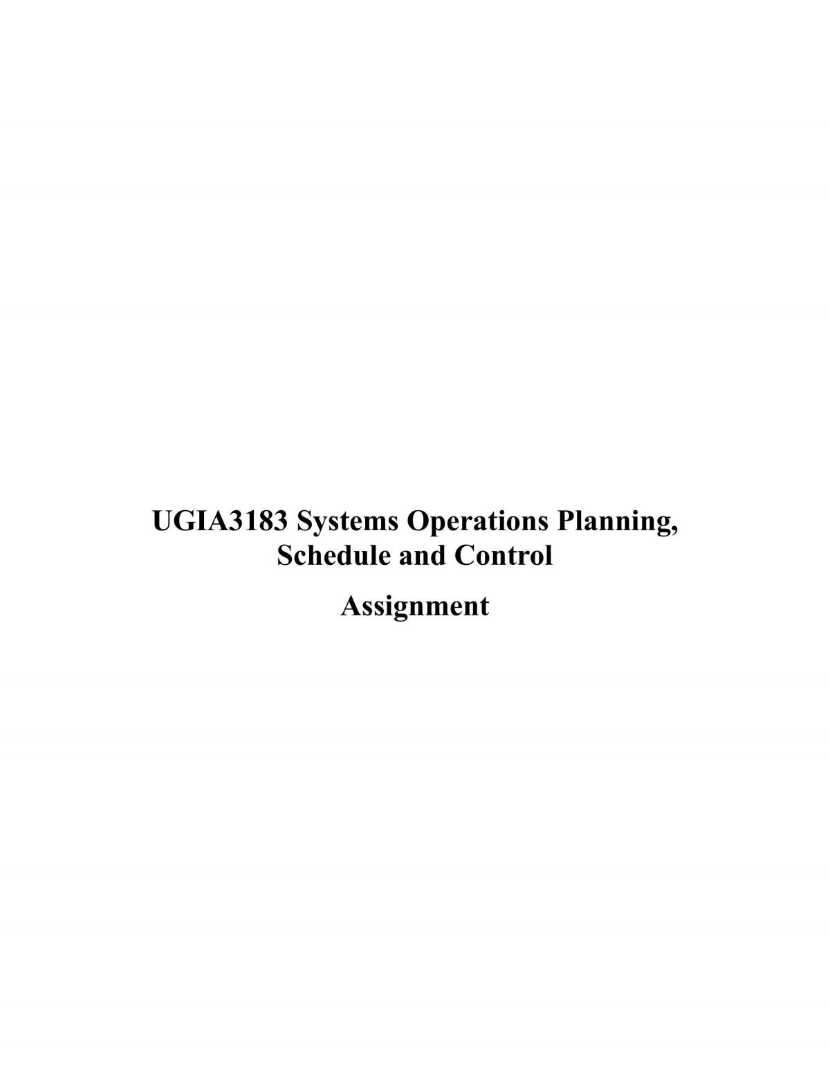 Systems Operations Planning, Schedule and Control Assignment - Page 1