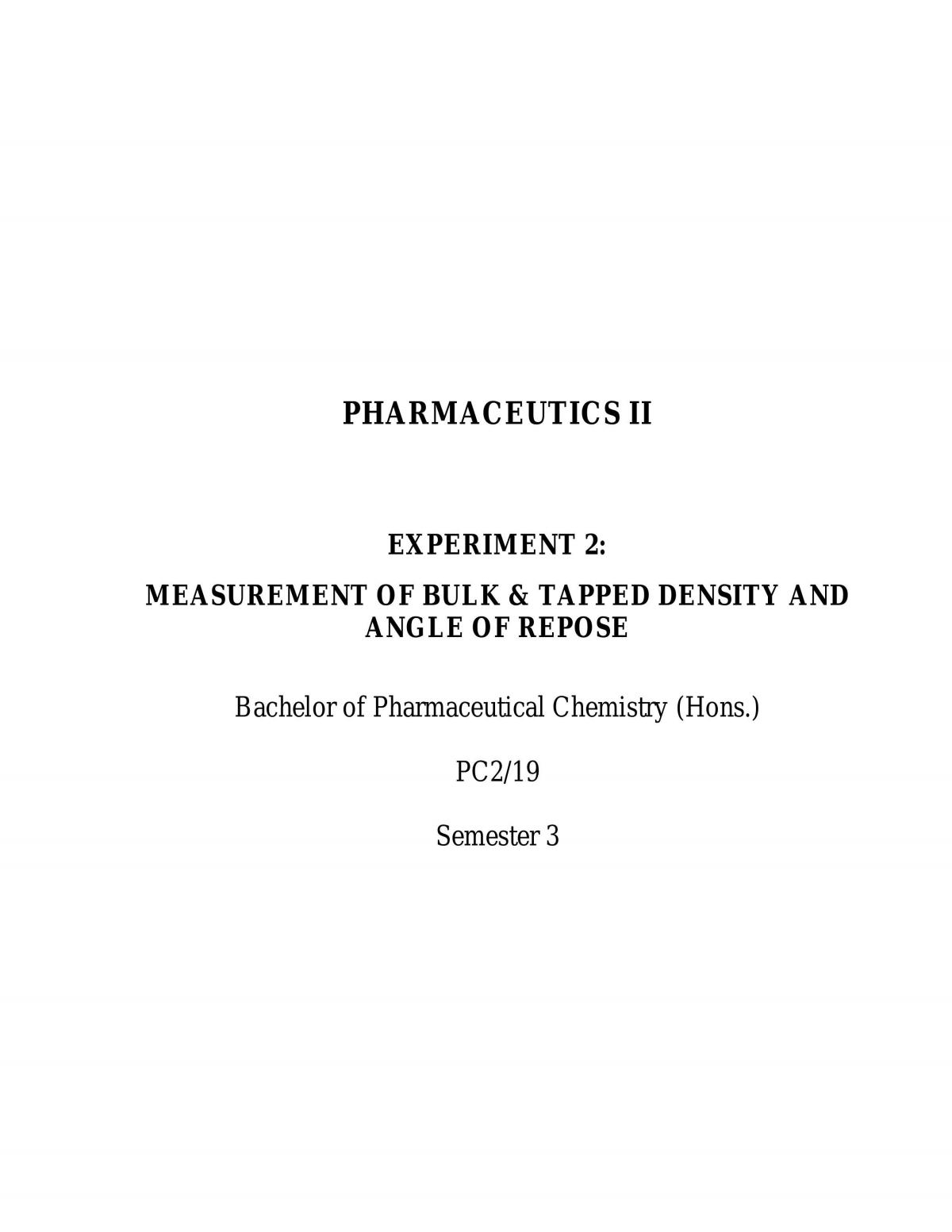 Measurement of bulk & tapped density and angle of repose  - Page 1