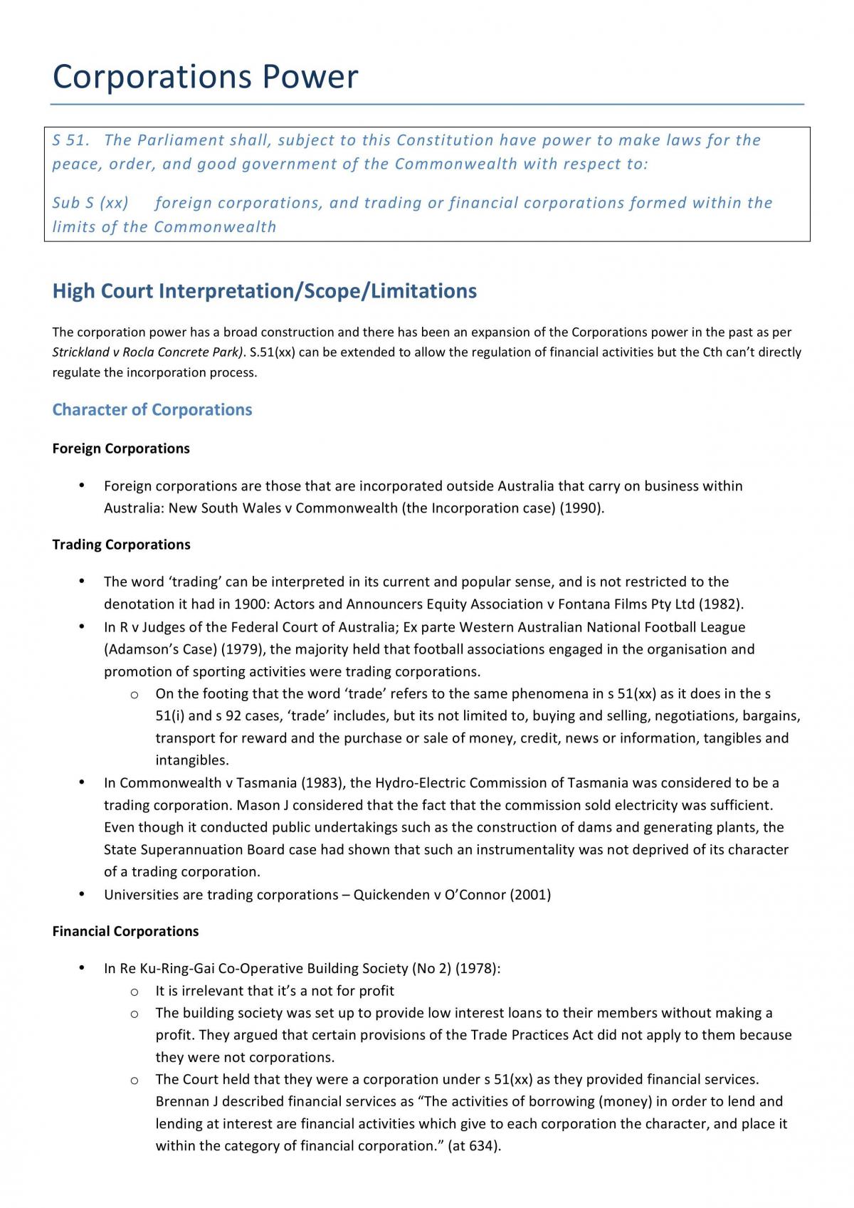 Notes on the Corporations Power - Page 1