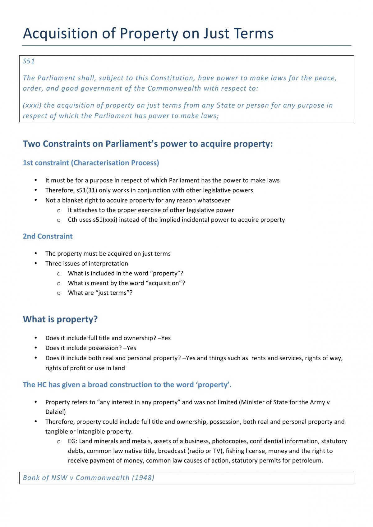 Notes on the Acquisition of Property on Just Terms - Page 1