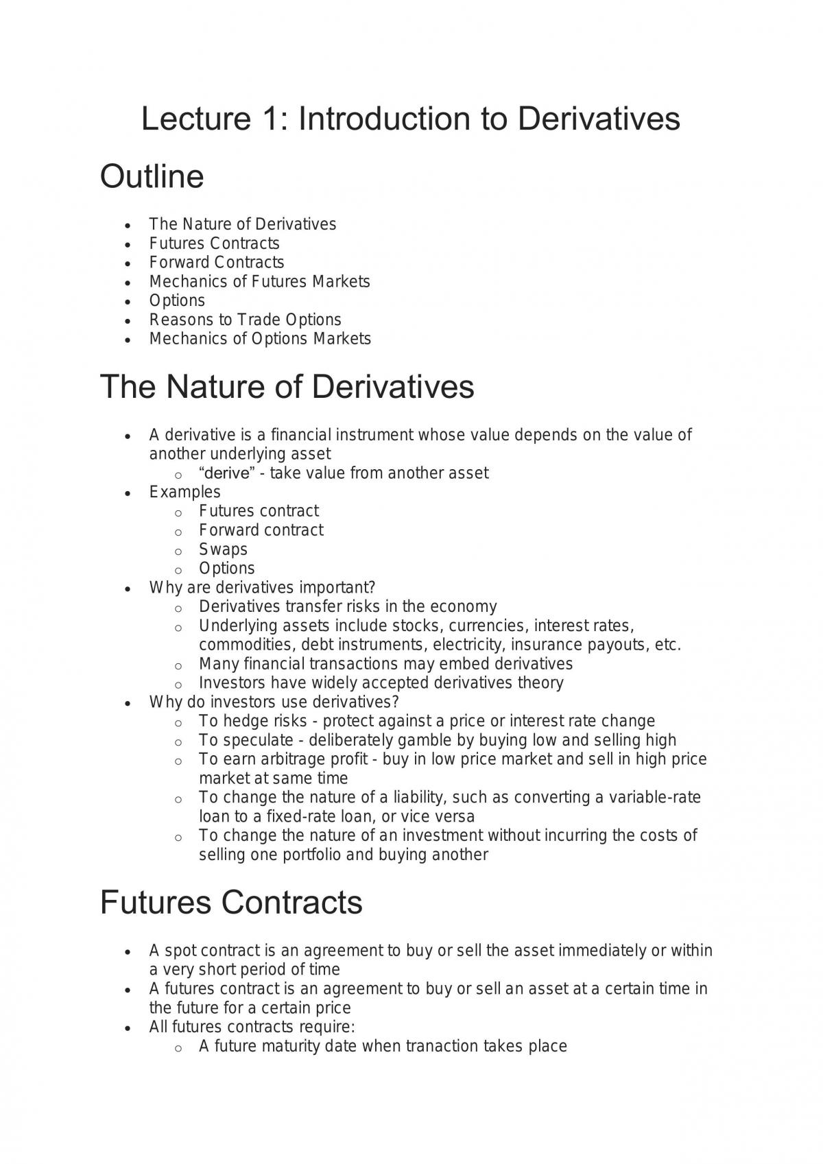 Derivative Securities Notes - Page 1