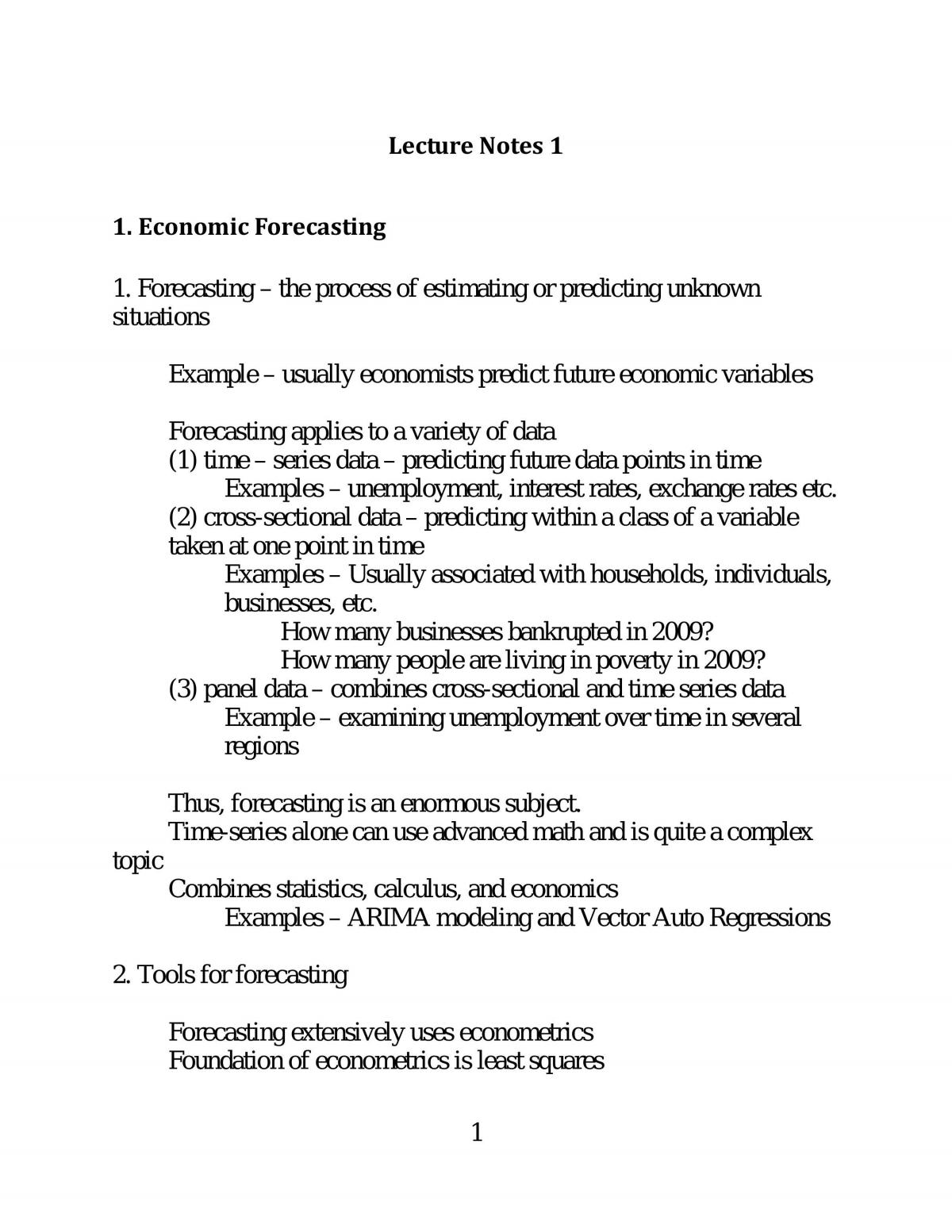 Data Analysis and Economic Forecasting Notes - Page 1