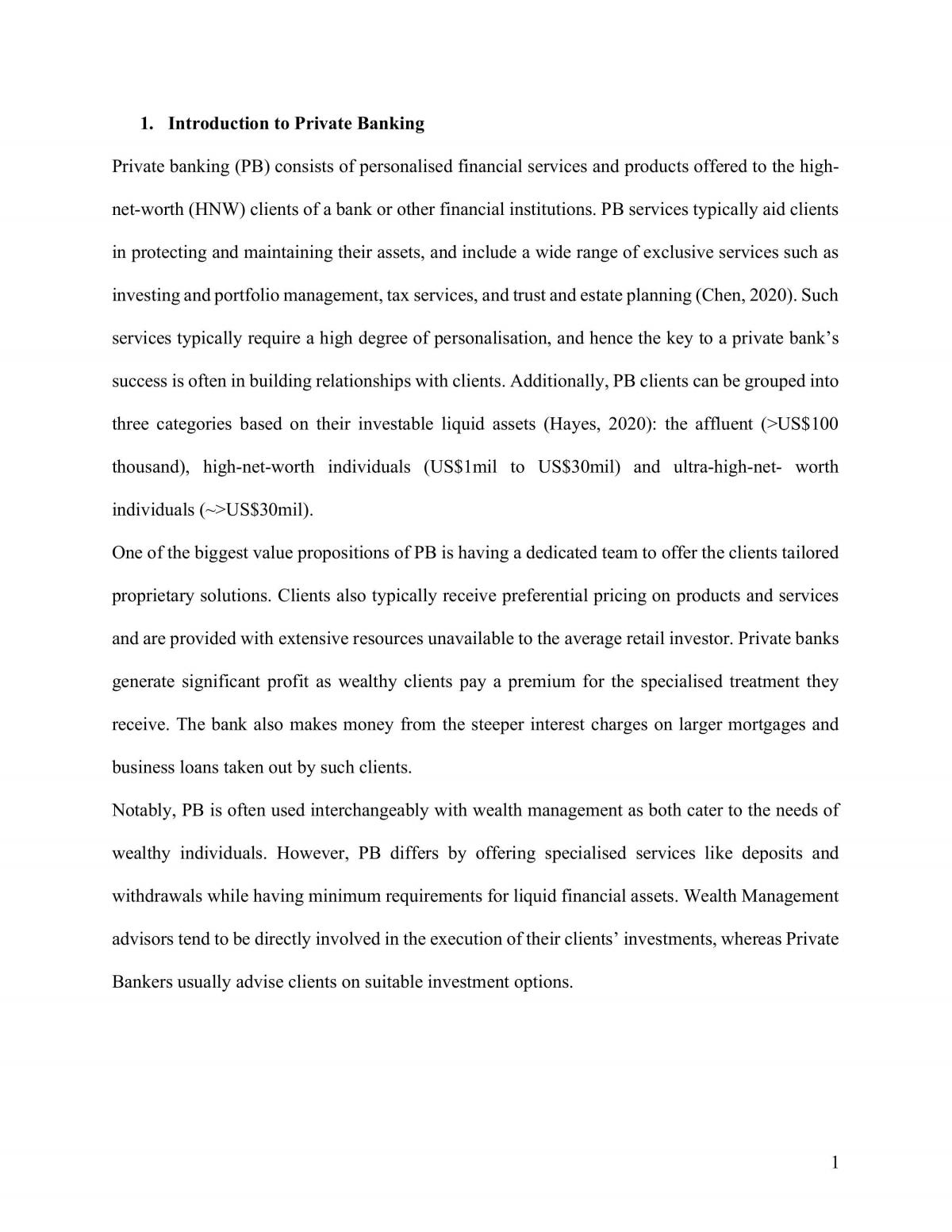 Report on Private Banking - Page 1