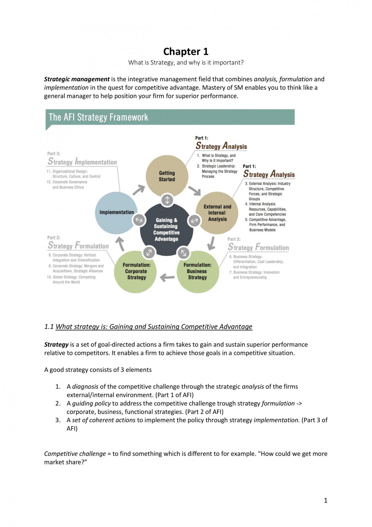Strategic Management Summary - Page 1