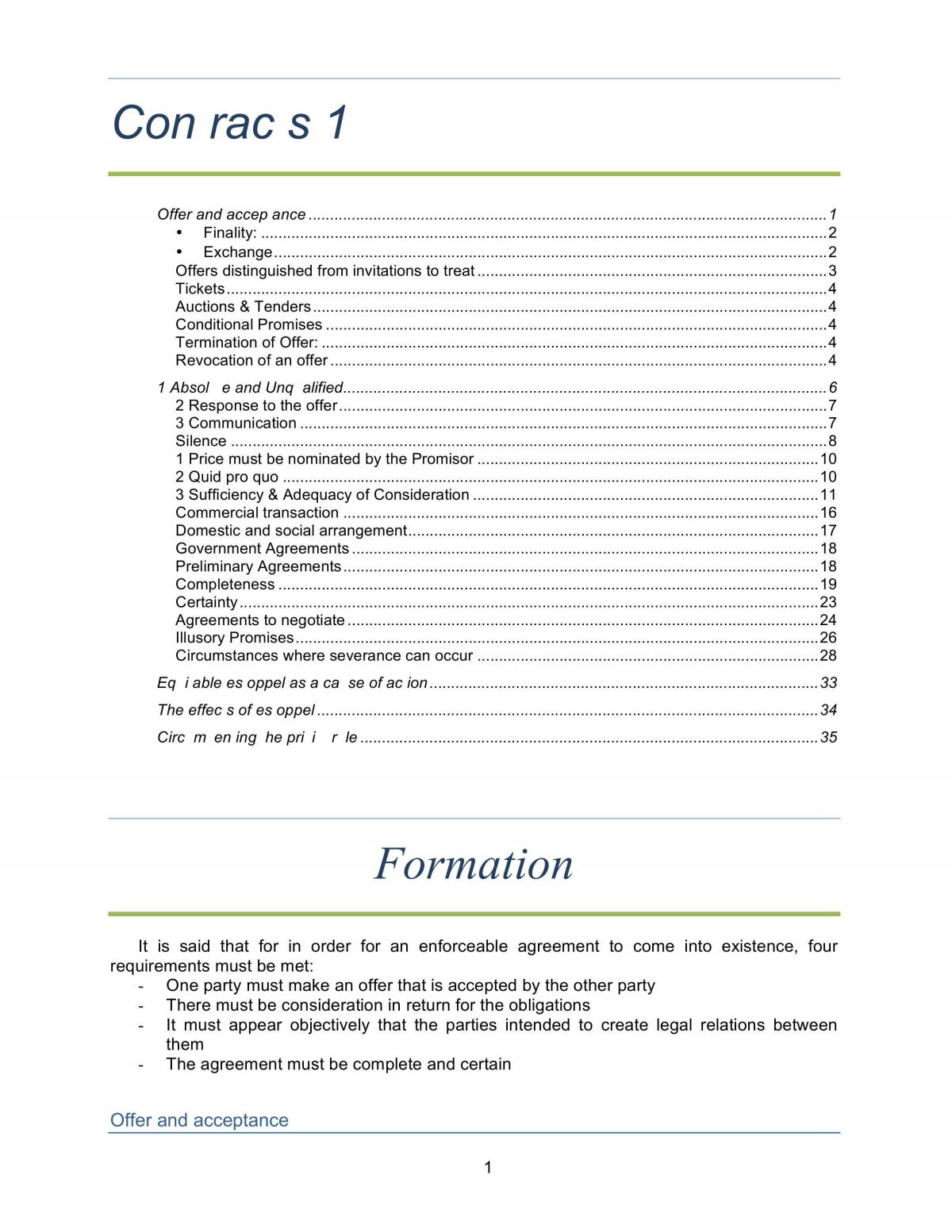 Contracts full course notes for the semester  - Page 1