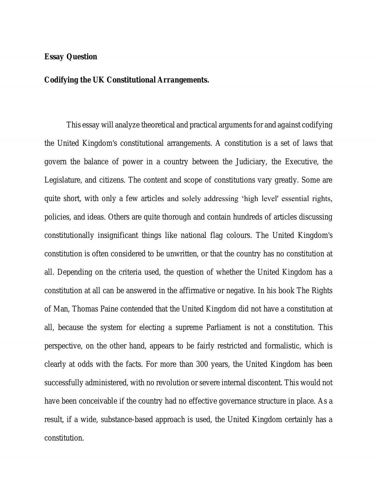 Codifying the UK Constitutional Arrangements - Page 1