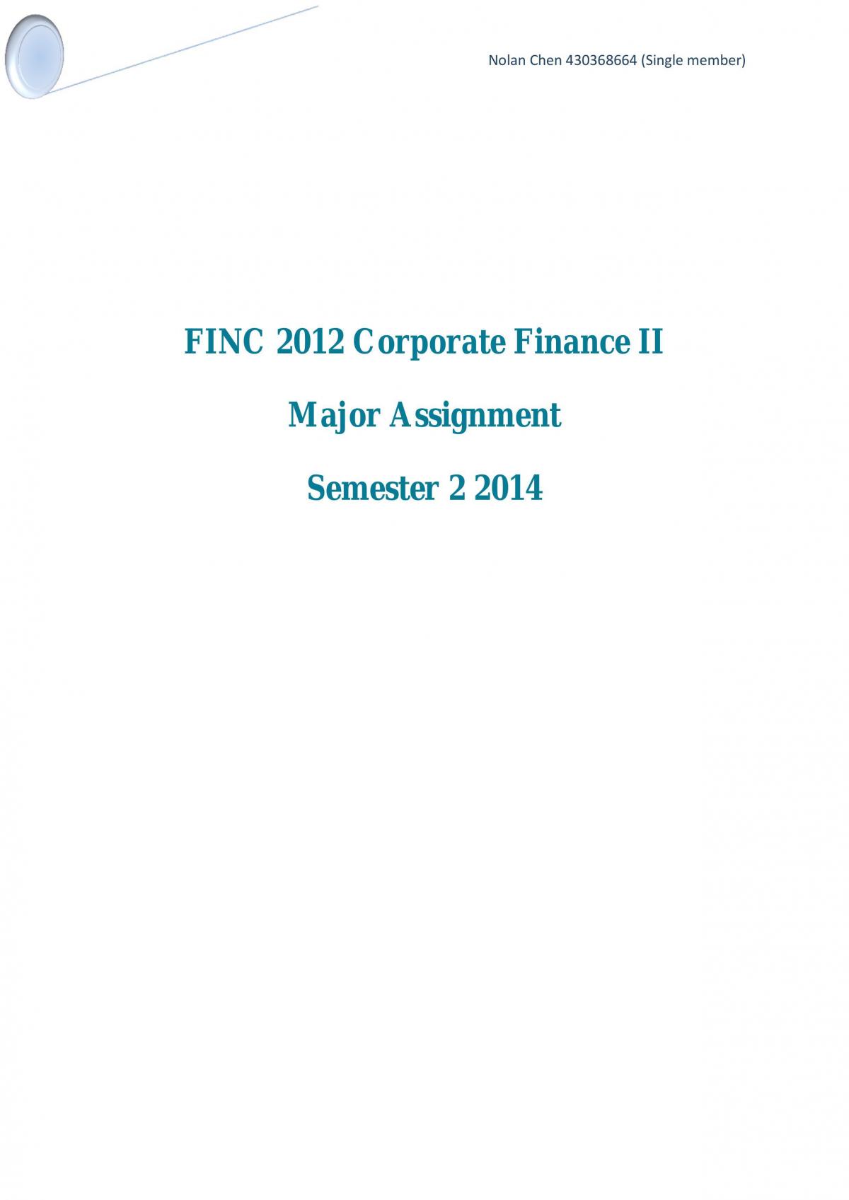 FINC2012 Case Analysis - Page 1