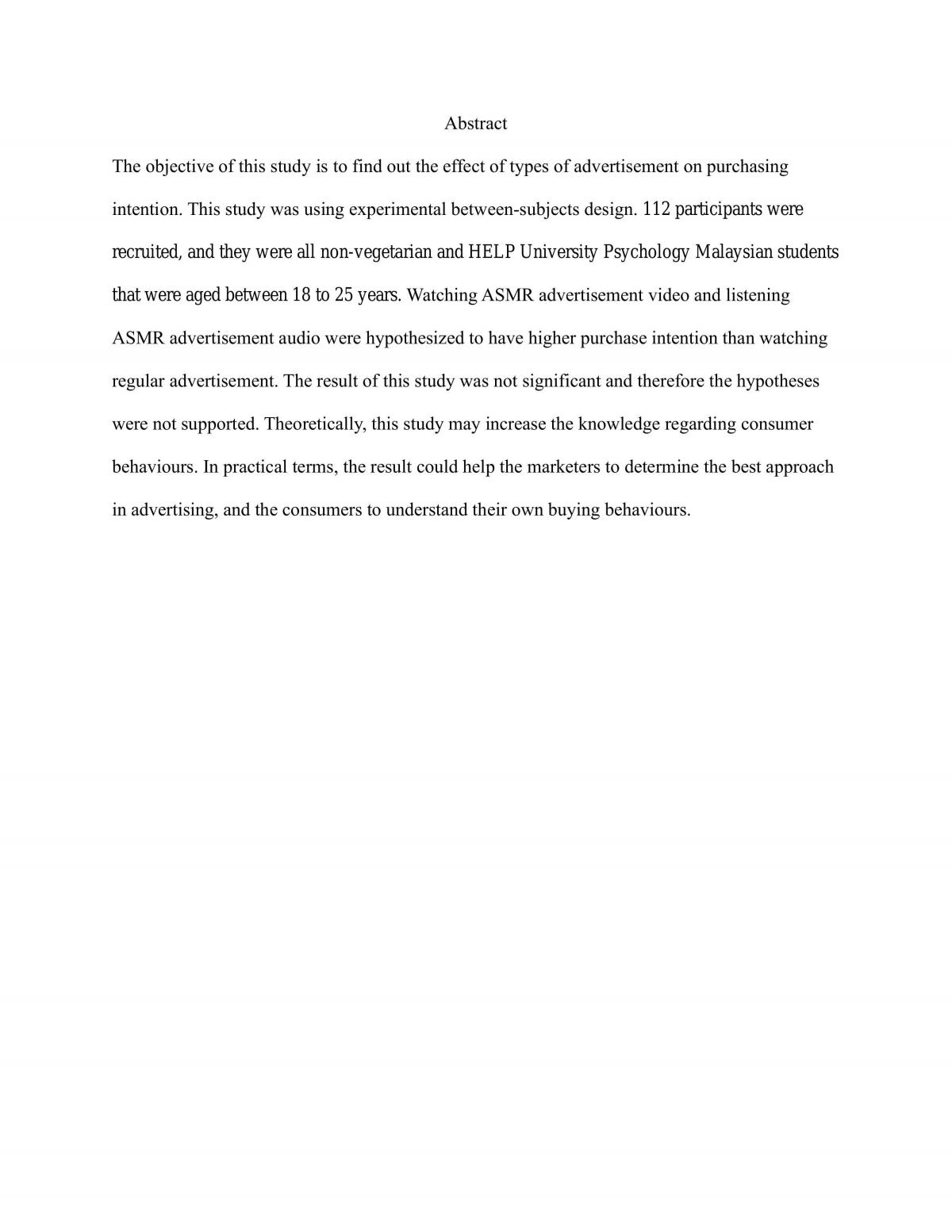 The Effect of Types of Advertisement on Purchasing Intention - Page 1