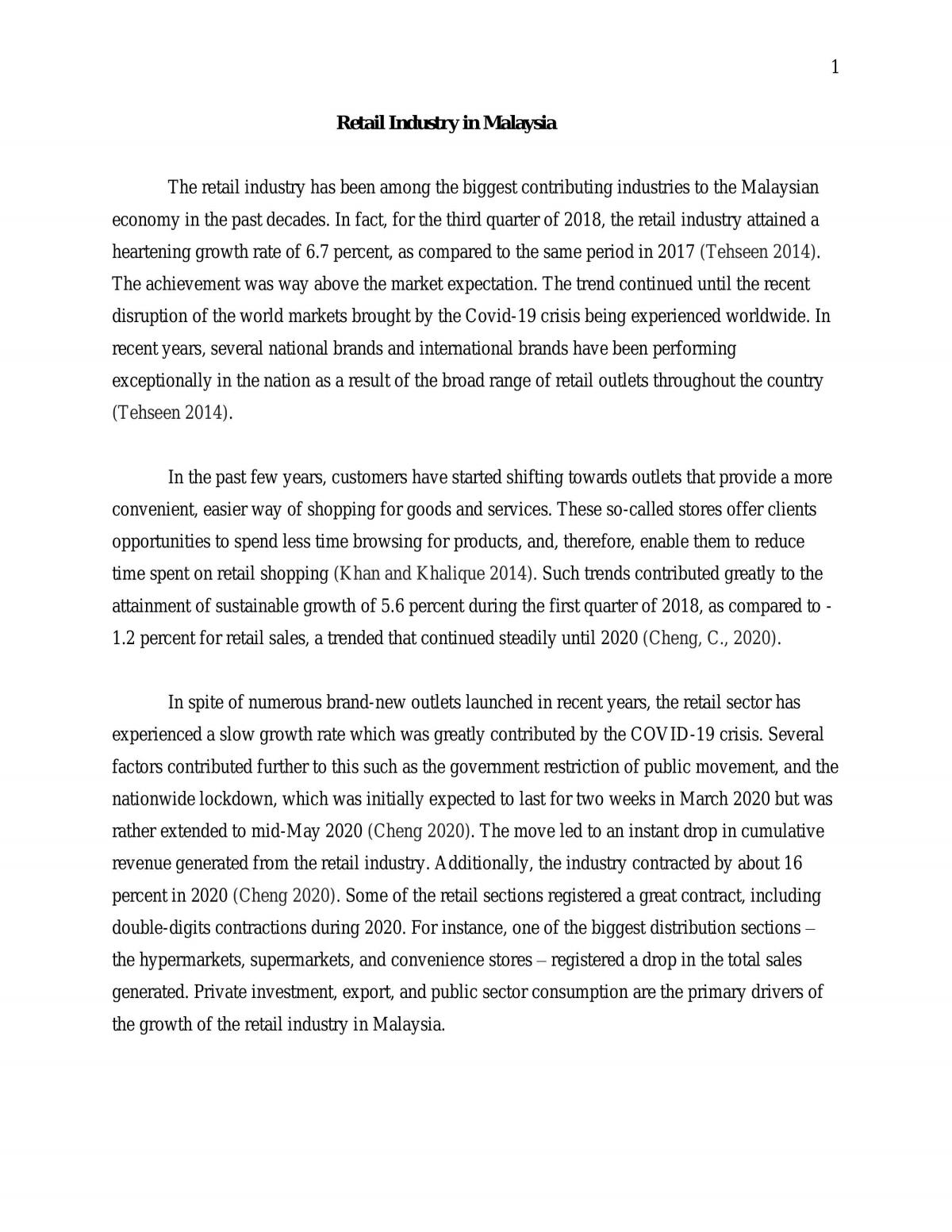 Retail Industry In Malaysia  - Page 1