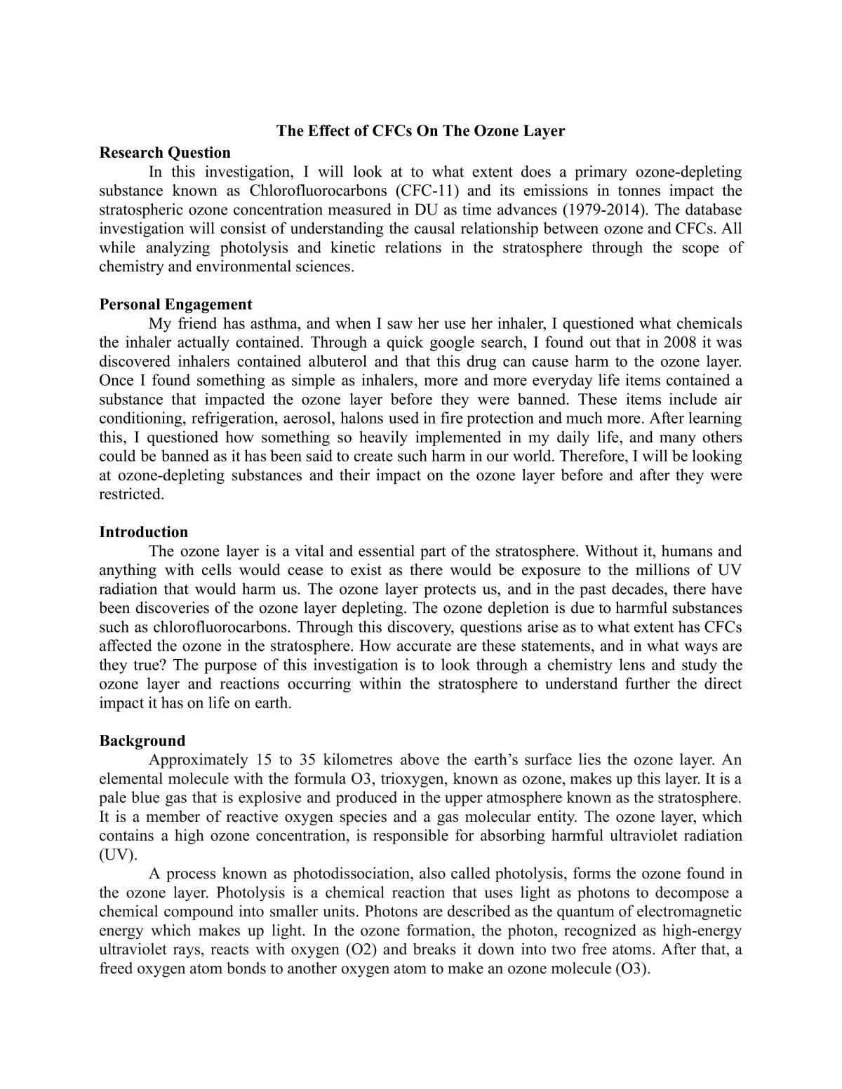 The Effect of CFCs On The Ozone Layer - Page 1