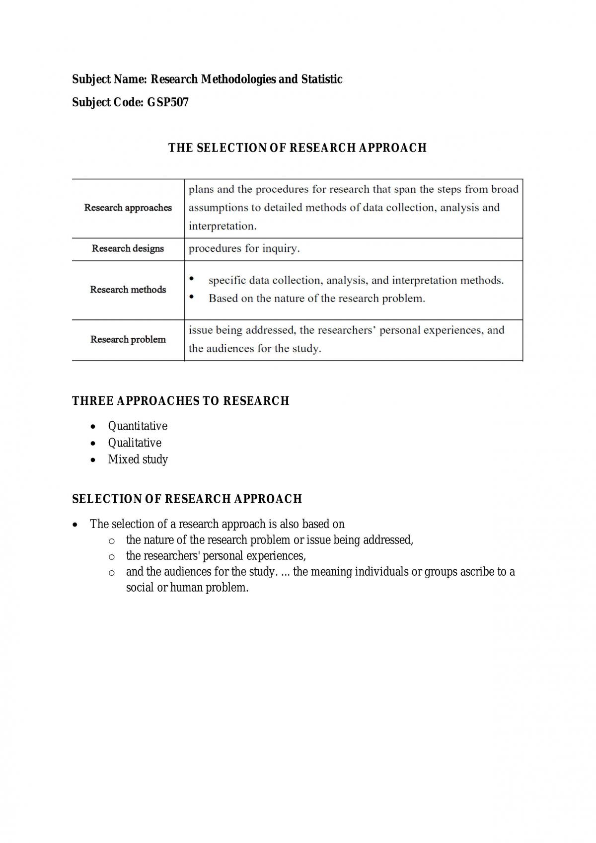 GSP507 Research Methodologies and Statistics Notes - Page 1