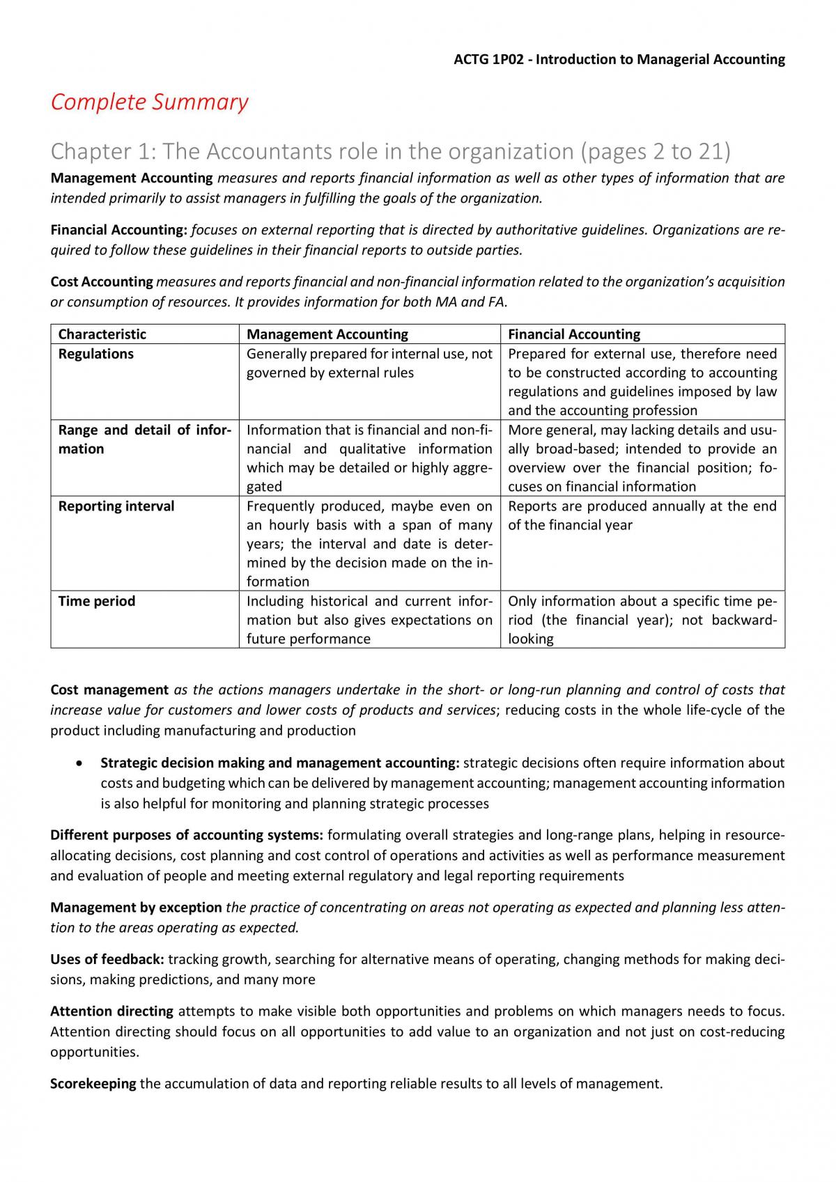 Introduction to Managerial Accounting - Complete Summary - Page 1