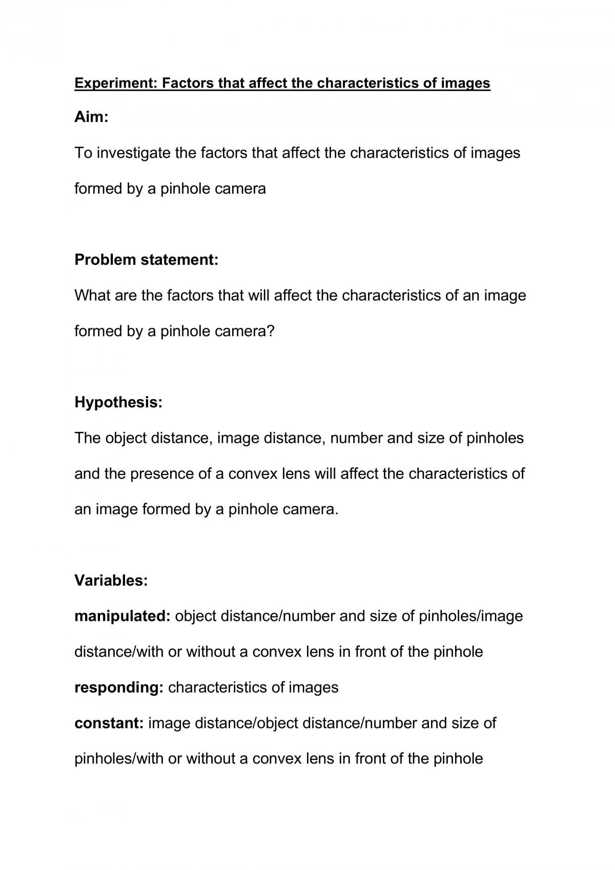 Experiment: Factors that affect the characteristics of images - Page 1