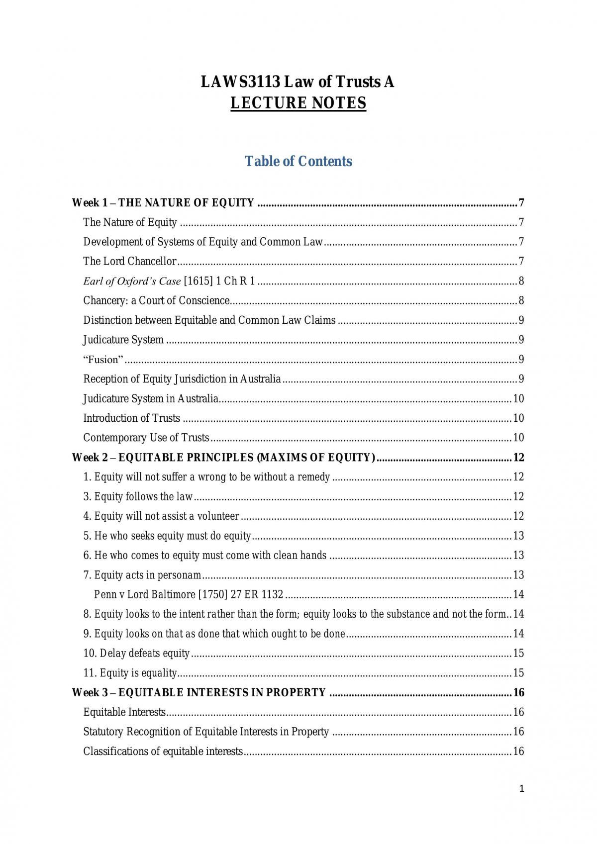 LAWS3113 Law of Trusts A Study Notes - Page 1