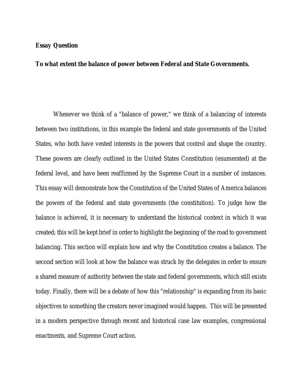 Balance of power between federal and state governments. - Page 1