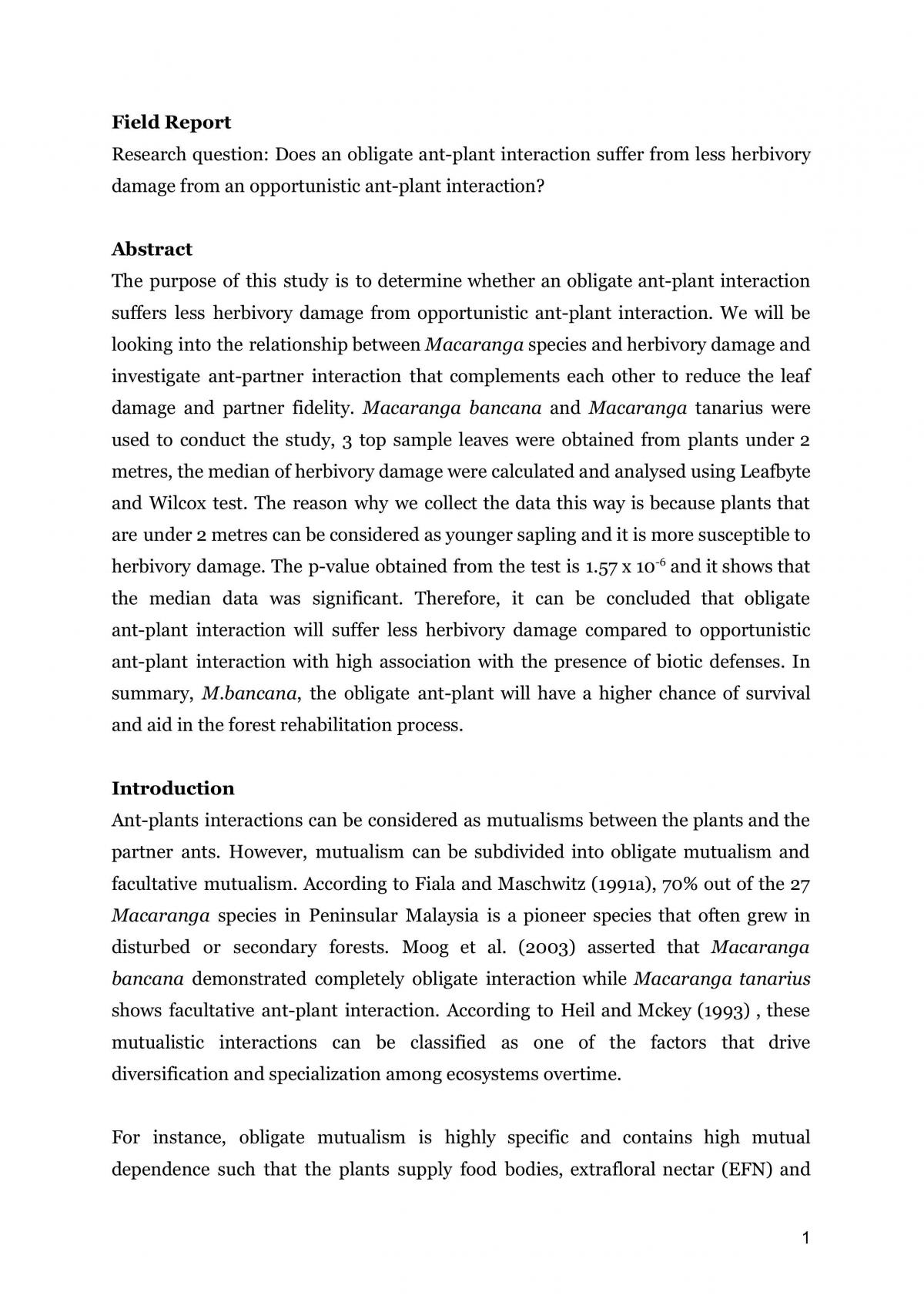 BIO2810 Field Report - Page 1
