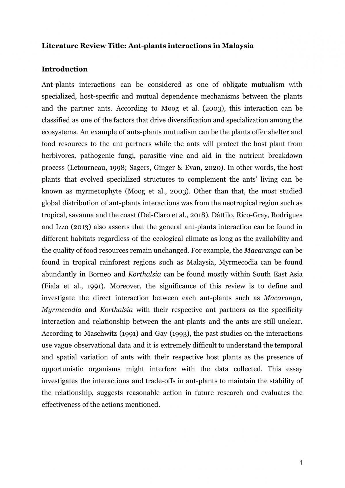 BIO2810 Literature Review - Page 1