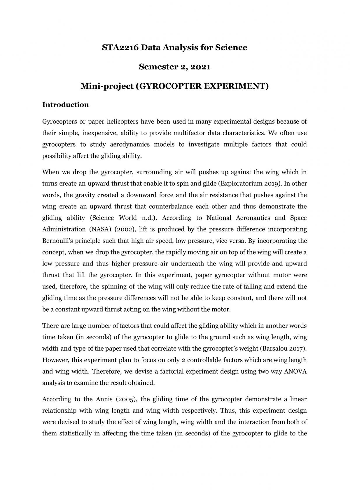 STA2216 Mini Project - Page 1