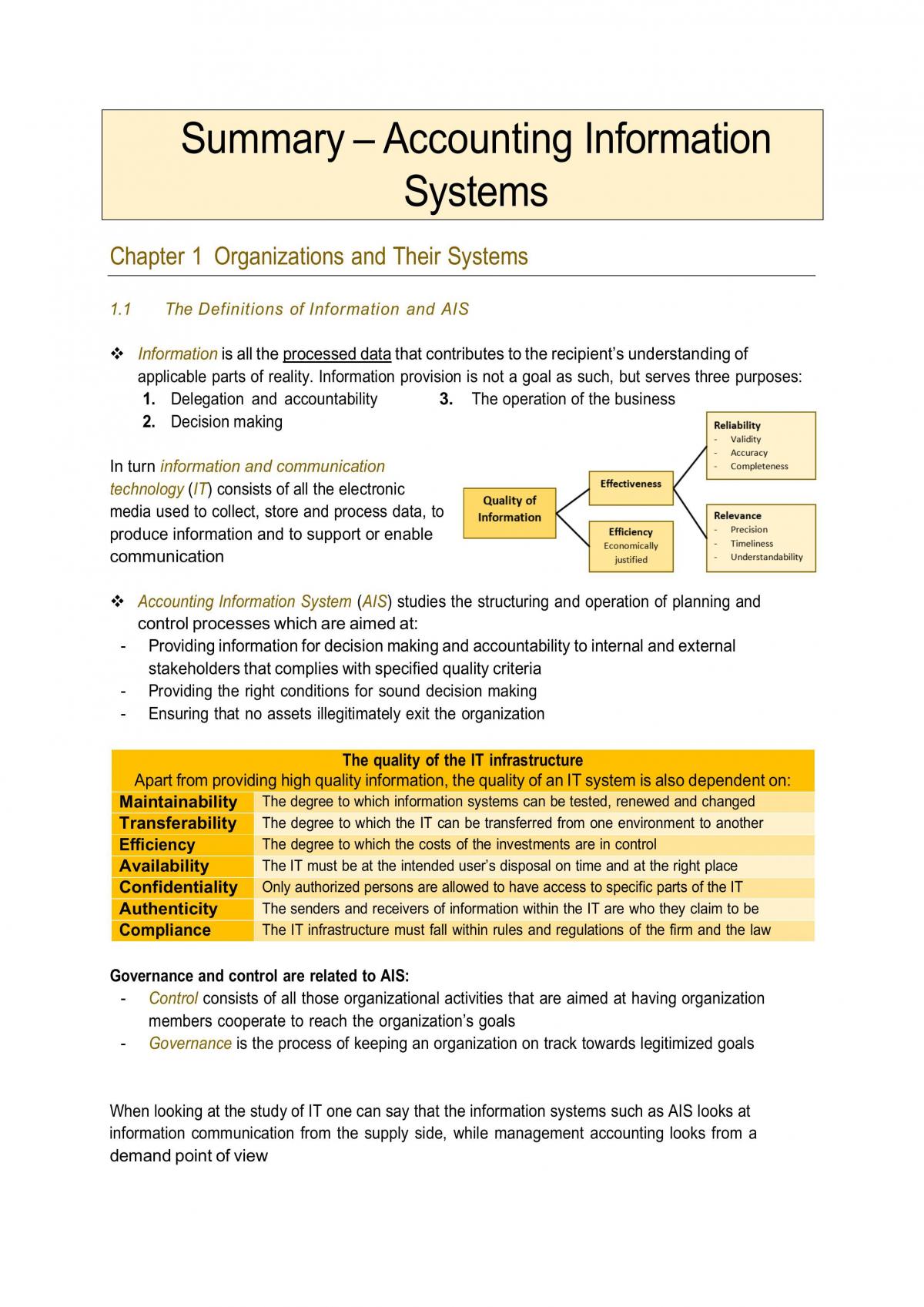Accounting Information Systems - Summary - Page 1