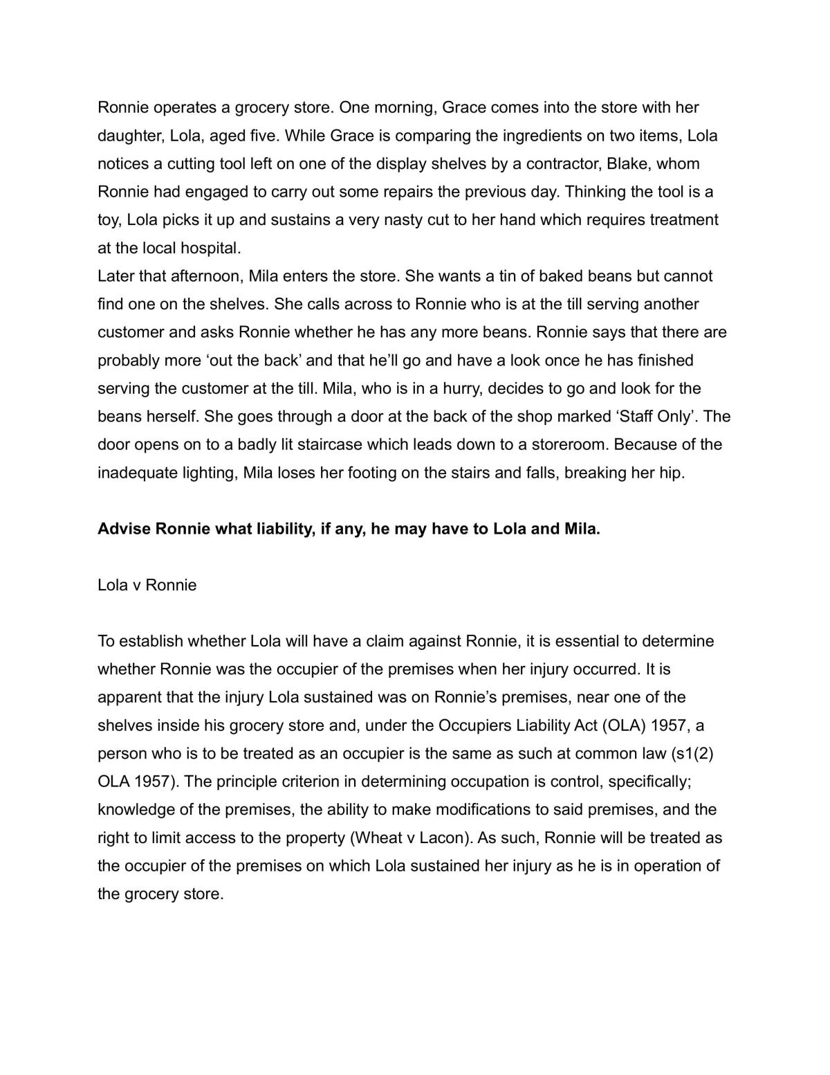 Torts Problem Question Liability - Page 1