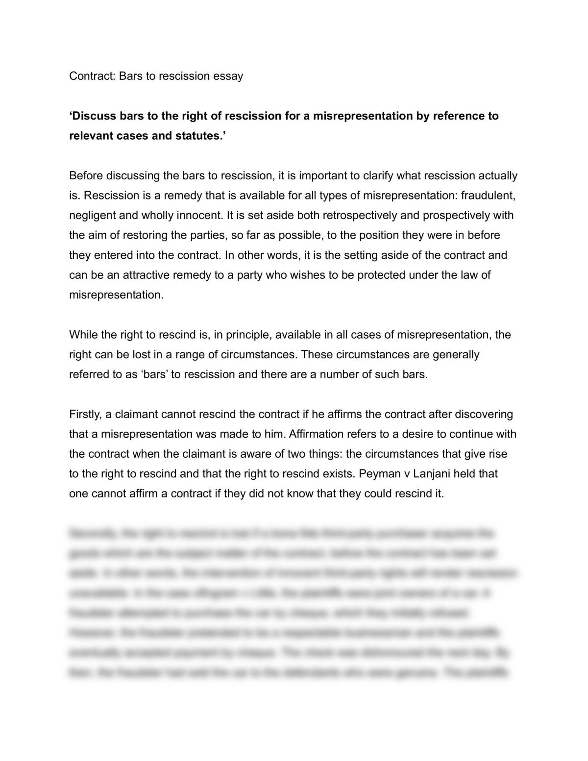 Bars to rescission essay - Page 1