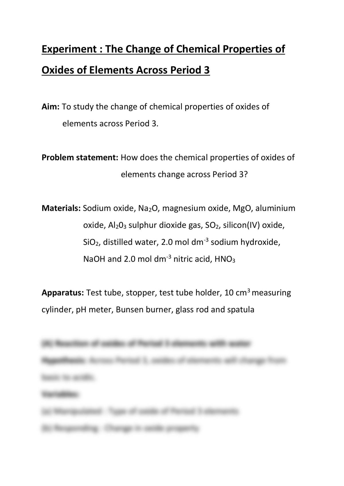 Experiment: The Change of Chemical Properties of Oxides of Elements Across Period 3 - Page 1