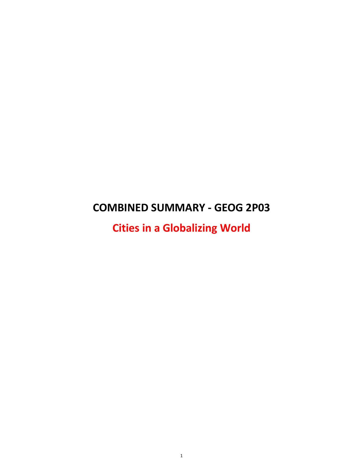 Complete Summary for GEOG 2P03 - Page 1