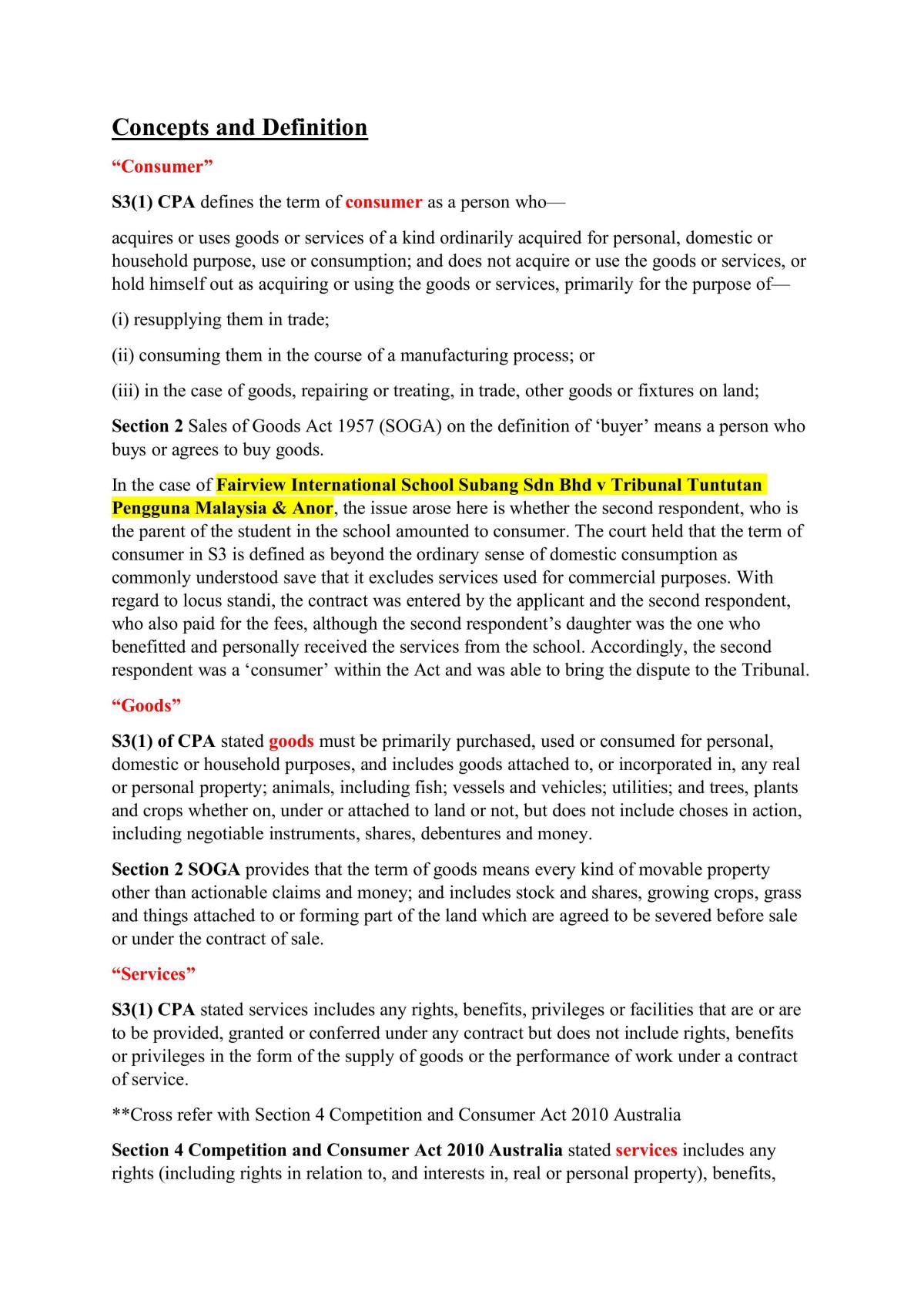 Consumer Law Notes - Page 1