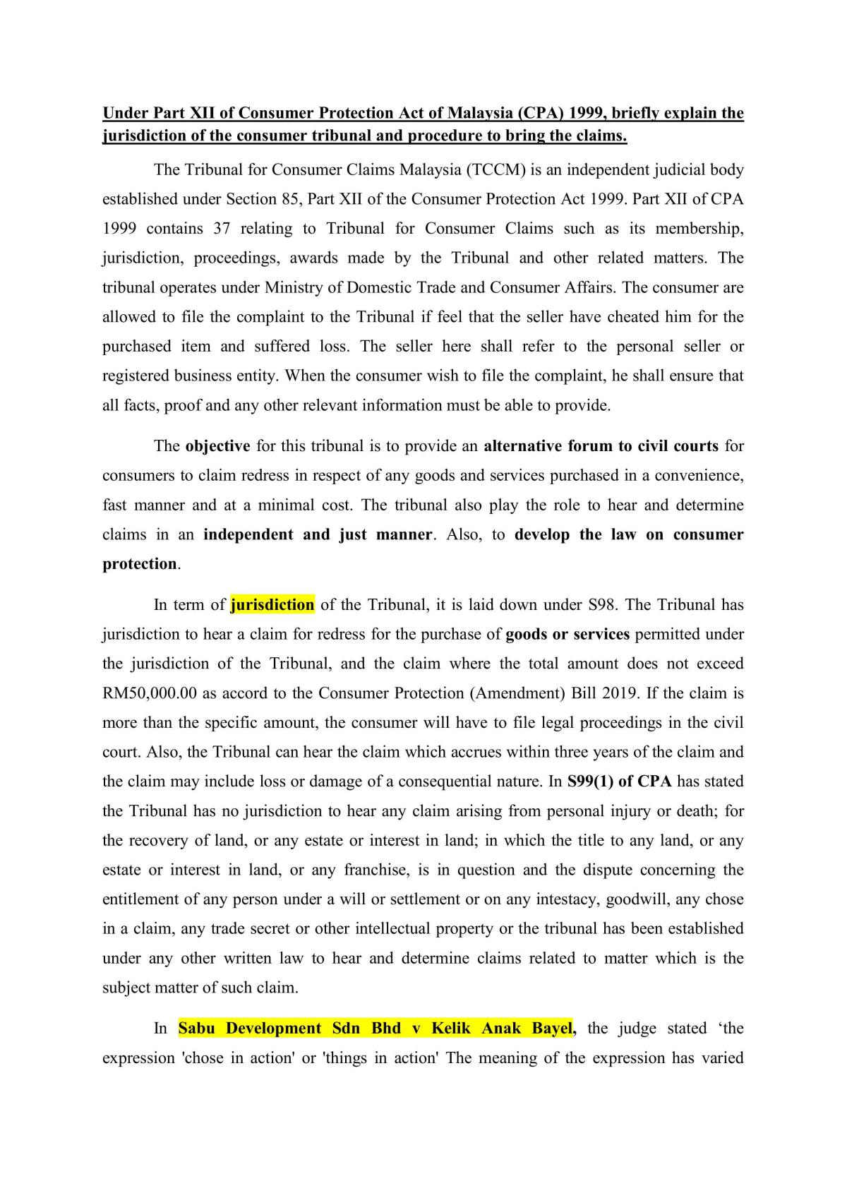 Essay of Consumer Tribunal - Page 1