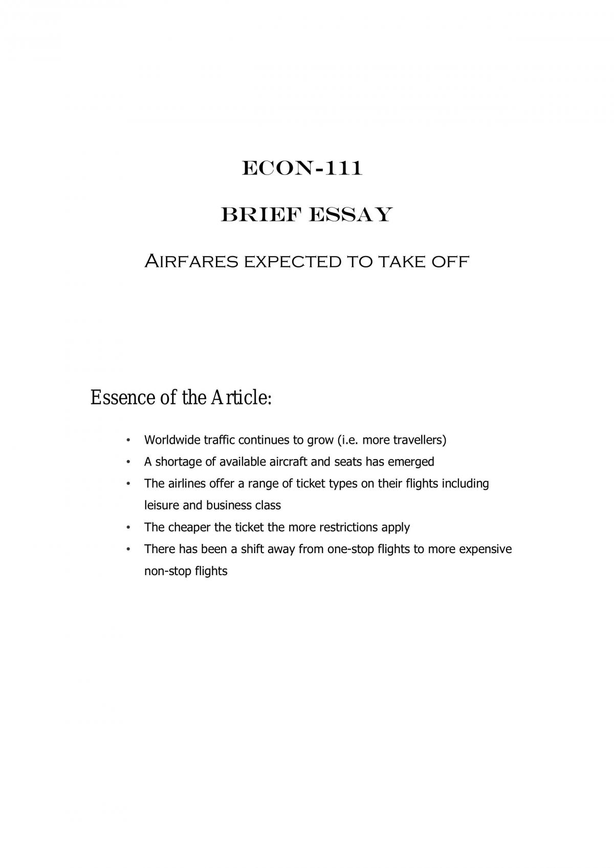 Economic Analysis Of A Newspaper Article - Page 1