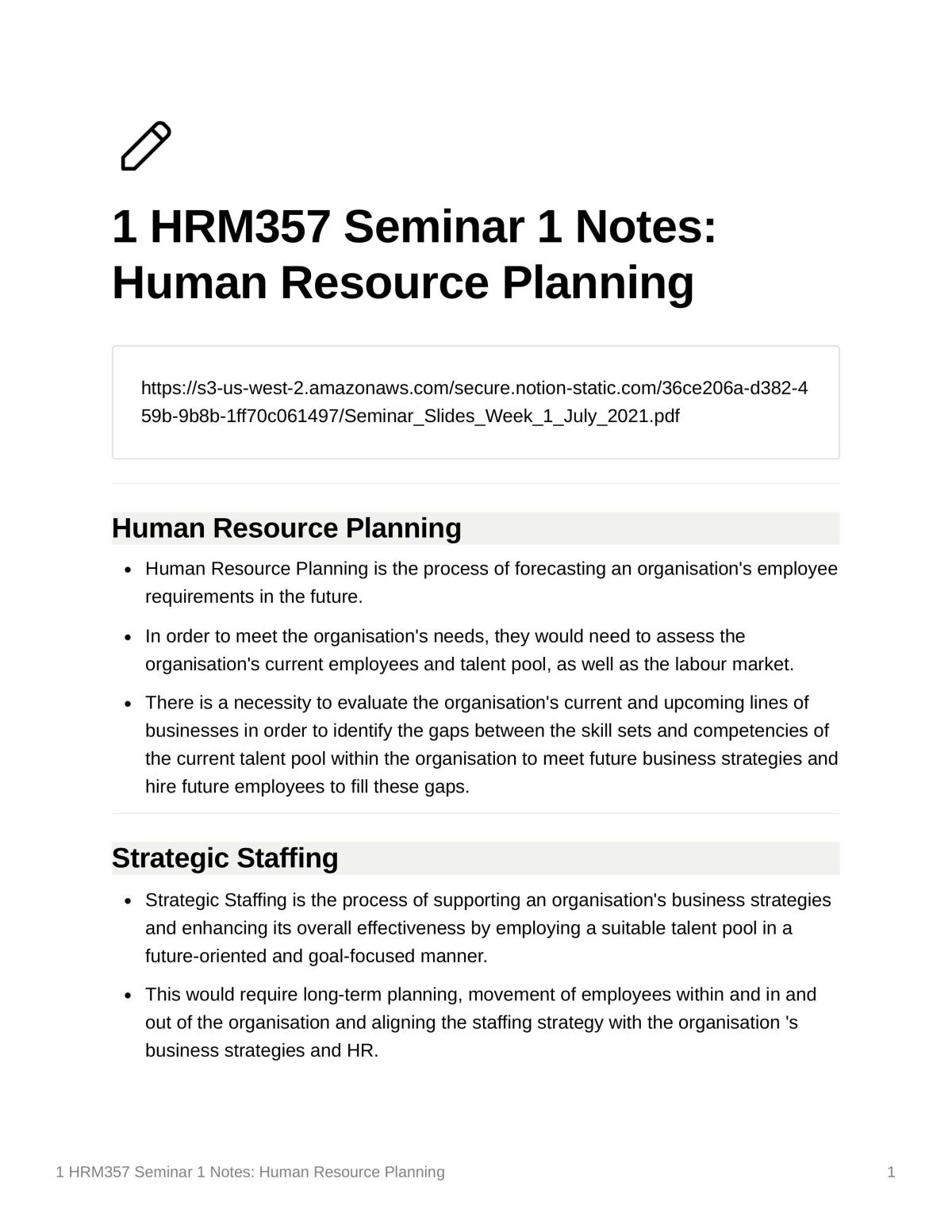 HRM357 Workforce Planning Notes - Page 1