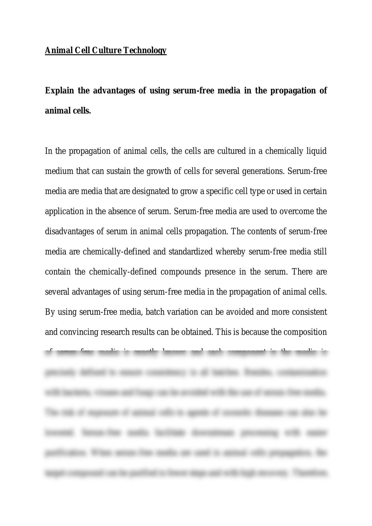 Animal Cell Culture Technology Essay - Page 1