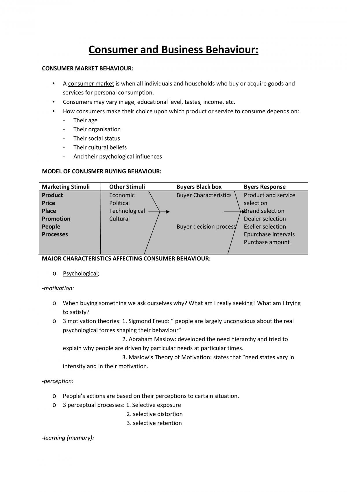 This document describes and states key terminology for consumer behaviour that was utilised to study. - Page 1